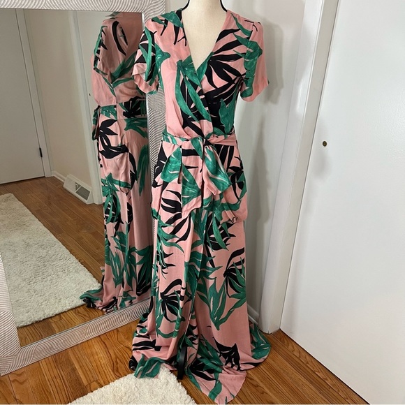 PatBO Botanical Maxi Wrap Dress, Tropical Palm Leaf Print